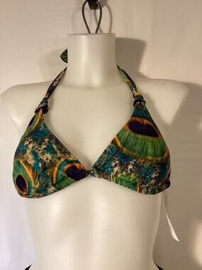 1134 NWT Bikini Bay PPGR Moulded Hearts P/U Halter Top Green Plume Size 8